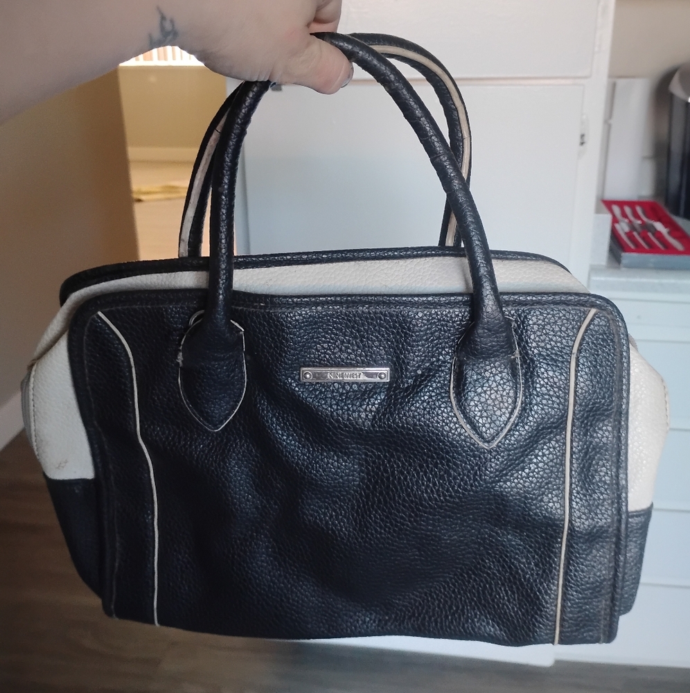 Nine West Black and White Leather Shoulder Bag with Sporty Contrast
